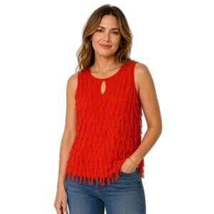 Cato Orange Fringe Textured Tank Top Large Sleeveless Keyhole Blouse